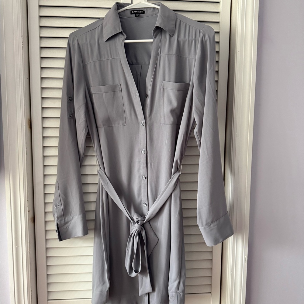 Express Light Gray Shirt Dress
